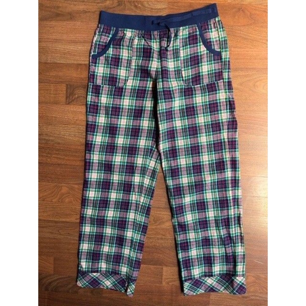 Plaid Cotton Lounge Pants - Purple & Teal
